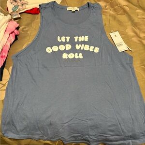 Spiritual Gangster Let the Good Vibes Roll blue tank top large nwt